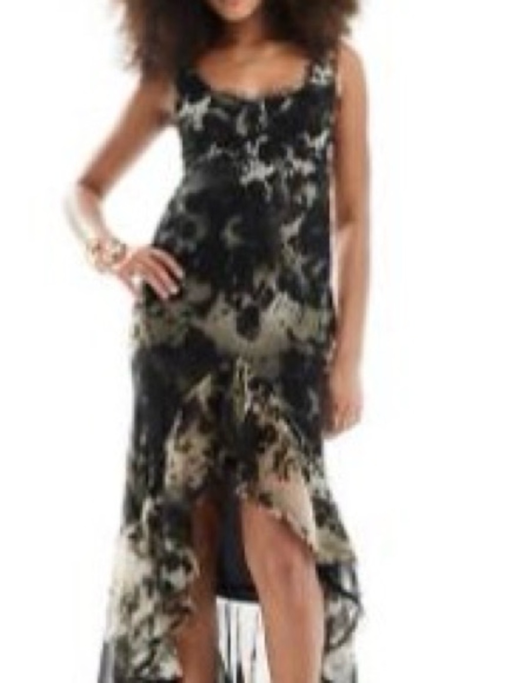 ASOS Design High-Low Black and Cream Printed Sleeveless Maxi Dress